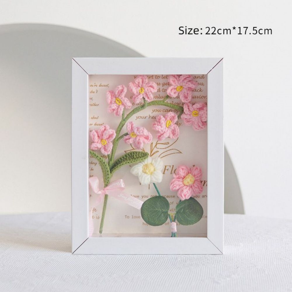 Crochet Bouquets Photo Frame Handmade Knitted Flower Shadowbox Frame Desktop Decoration - NameNecklace