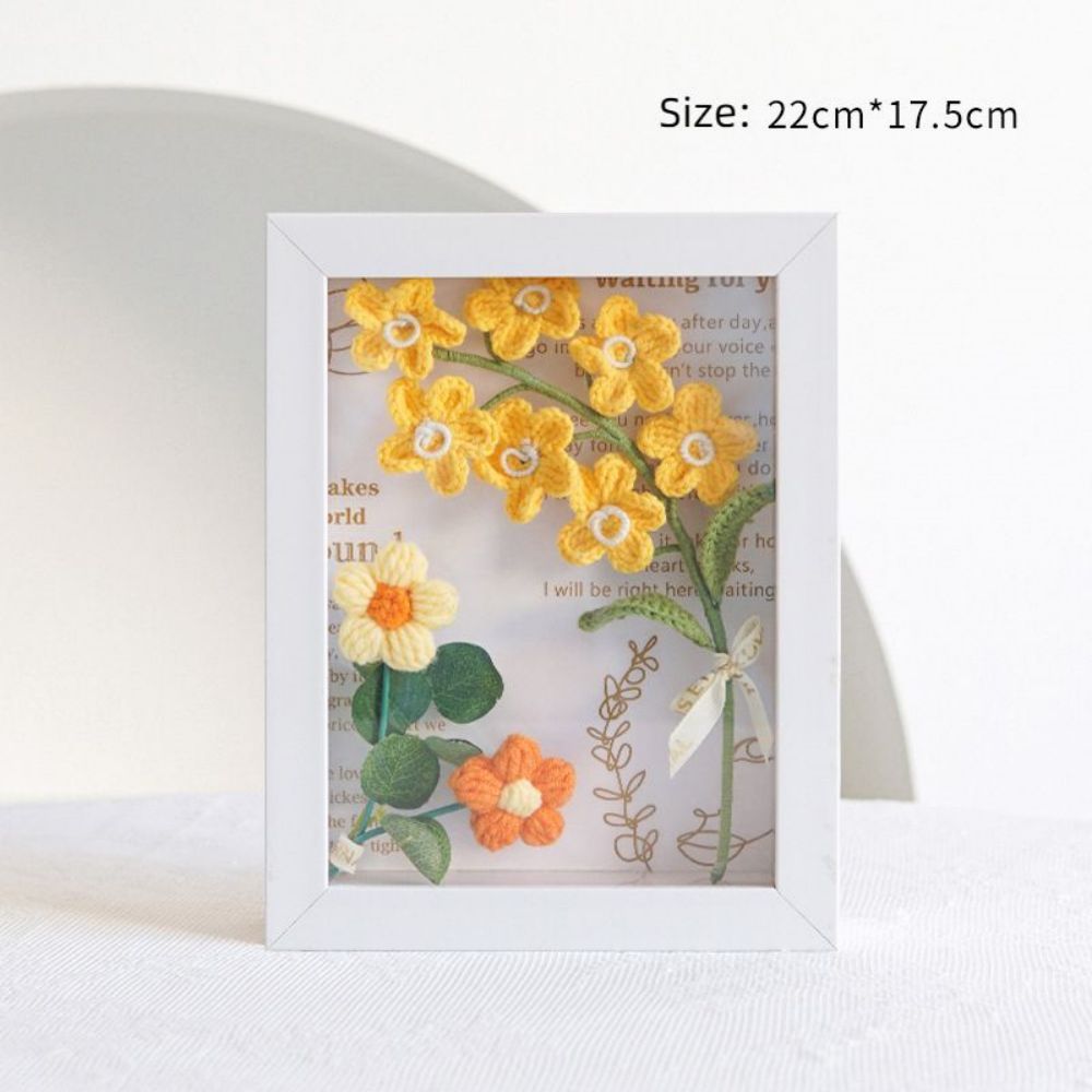 Crochet Bouquets Photo Frame Handmade Knitted Flower Shadowbox Frame Desktop Decoration - NameNecklace