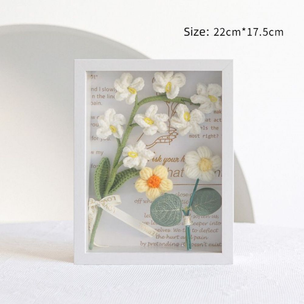 Crochet Bouquets Photo Frame Handmade Knitted Flower Shadowbox Frame Desktop Decoration - NameNecklace