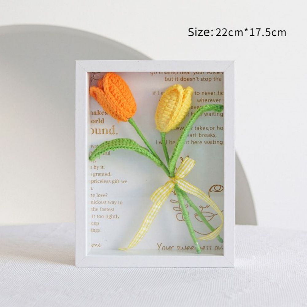Crochet Bouquets Photo Frame Handmade Knitted Flower Shadowbox Frame Desktop Decoration - NameNecklace