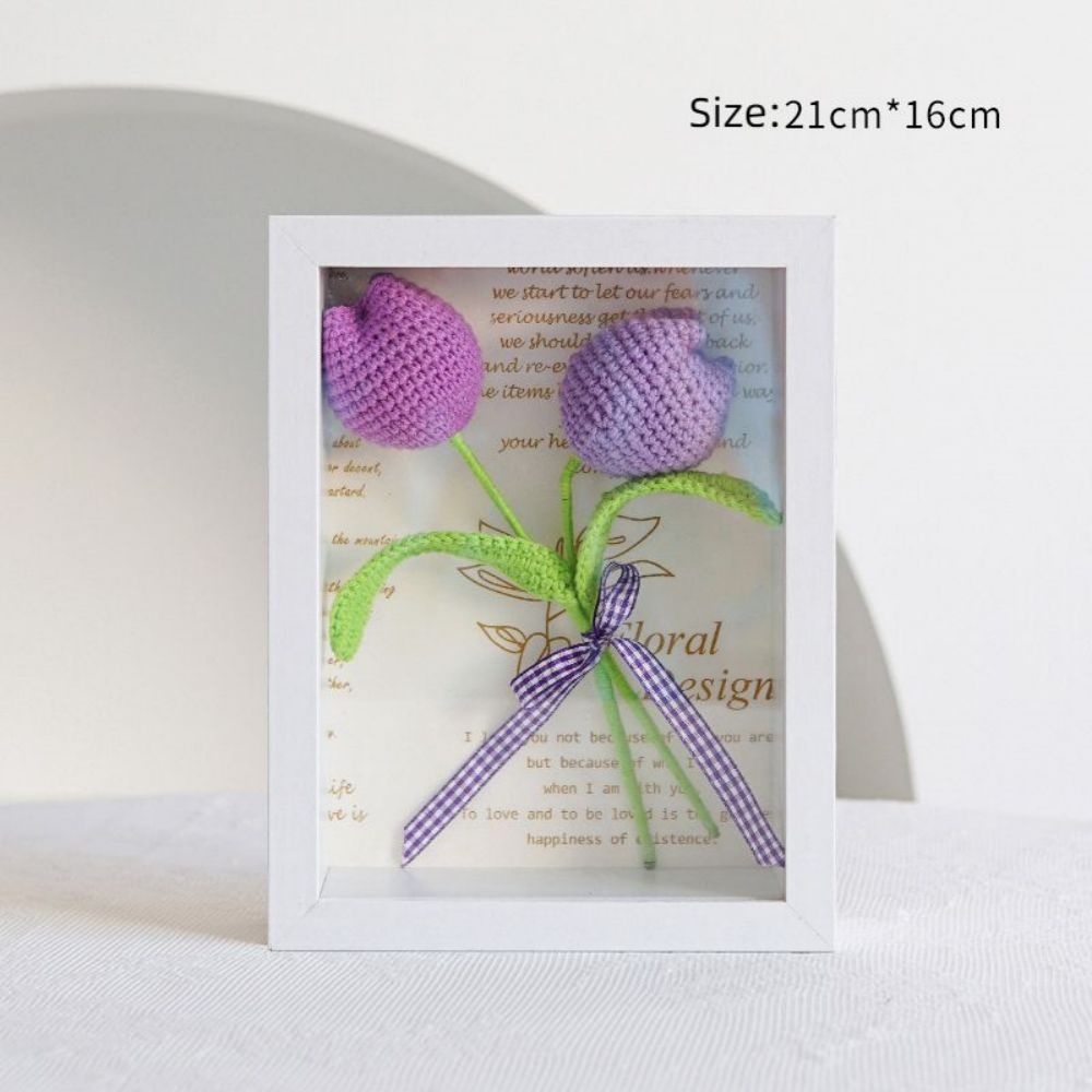 Crochet Bouquets Photo Frame Handmade Knitted Flower Shadowbox Frame Desktop Decoration - NameNecklace