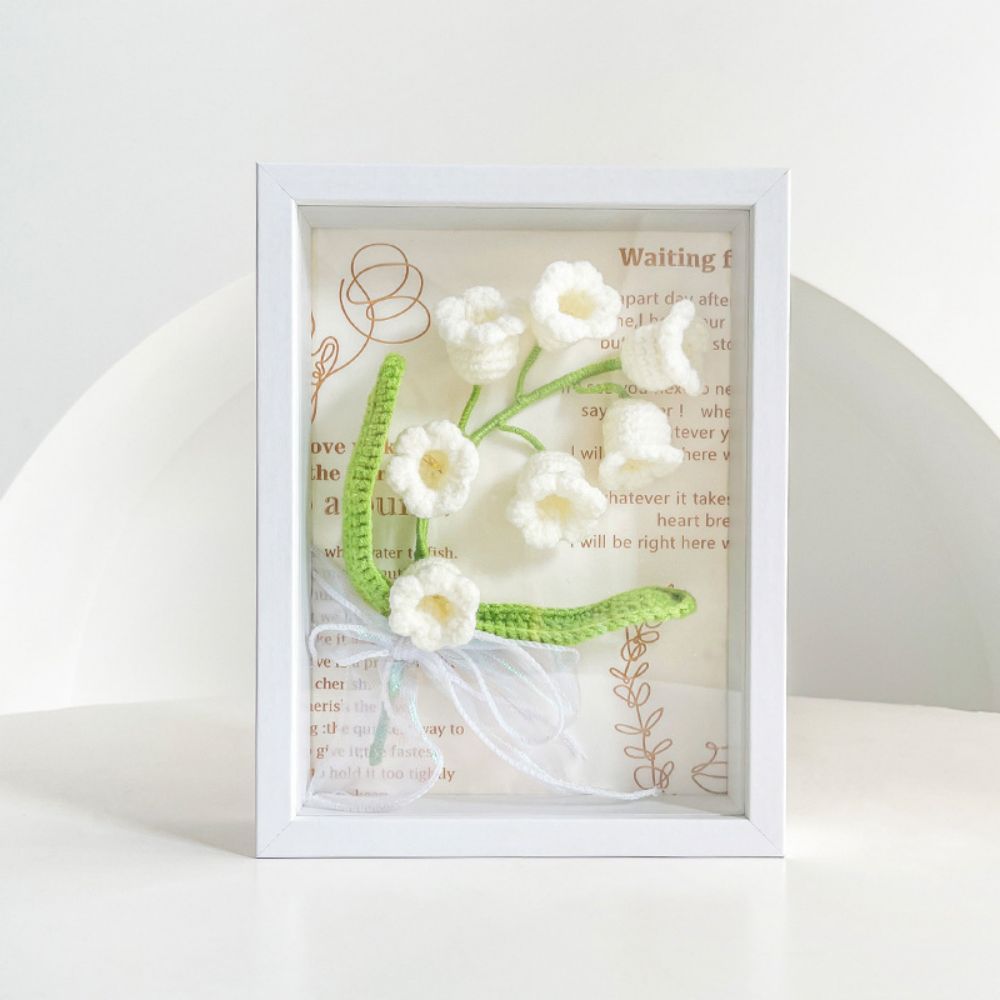 Crochet Bouquets Photo Frame Handmade Knitted Flower Shadowbox Frame Desktop Decoration - NameNecklace