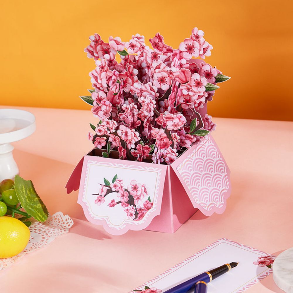 Cherry Blossom Pop Up Box Card Flower 3D Pop Up Greeting Card - NameNecklace