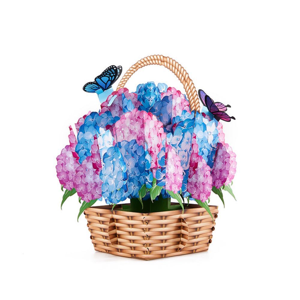 Nantucket Hydrangeas Flower Basket Pop Up Card Flower 3D Pop Up Greeting Card - NameNecklace