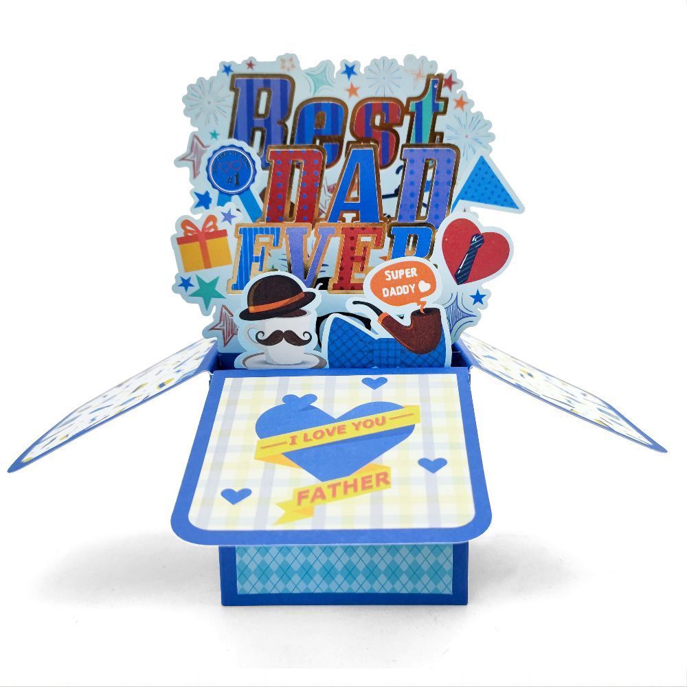 Father's Day 3D Pop Up Box Card Best Dad Ever Greeting Card for Dad - NameNecklace
