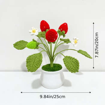 Strawberry Orange Potted Plants Completed Hand Woven Knitted Potted Plants Gift for Handicraft Lover - NameNecklace