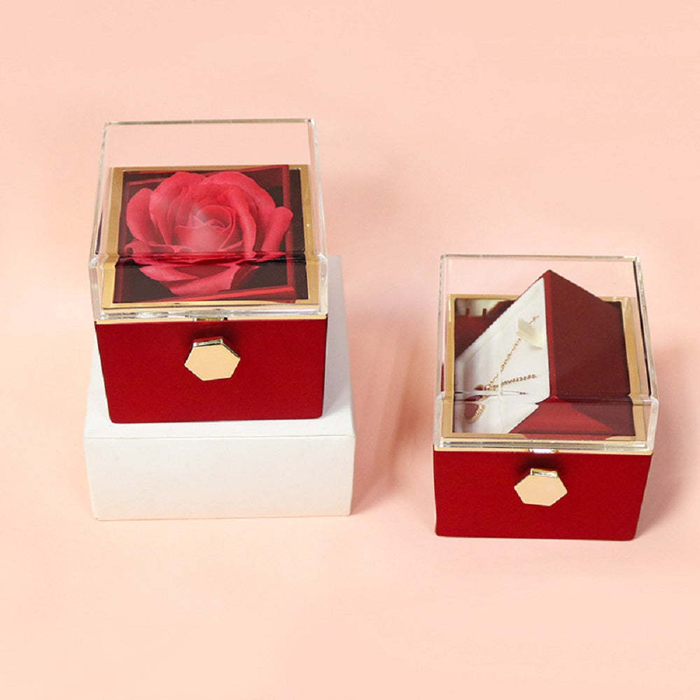 Rotating Eternal Flower Box Creative Ring Pendant Jewelry Rose Box Valentine's Day Gift - NameNecklace