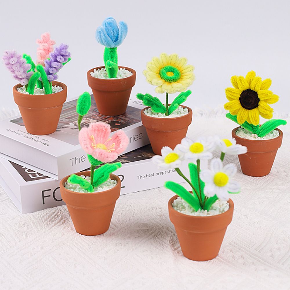 Pipe Cleaner Potted Plant Handmade Twist Stick Flowers Gift for Lover - NameNecklace