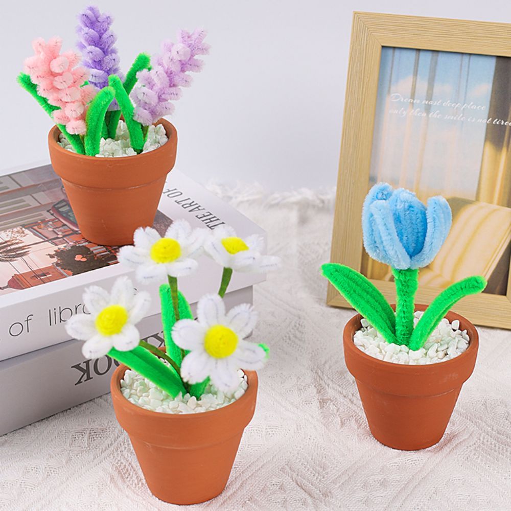 Pipe Cleaner Potted Plant Handmade Twist Stick Flowers Gift for Lover - NameNecklace