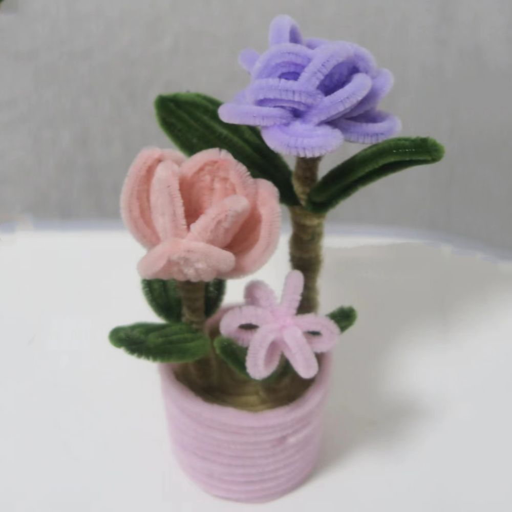 Pipe Cleaner Potted Plant Handmade Twist Stick Flowers Gift for Her or Him - NameNecklace