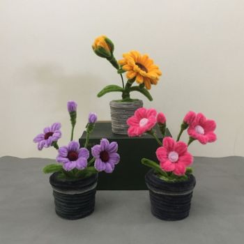 Pipe Cleaner Potted Plant Handmade Twist Stick Flowers Gift for Her or Him - NameNecklace