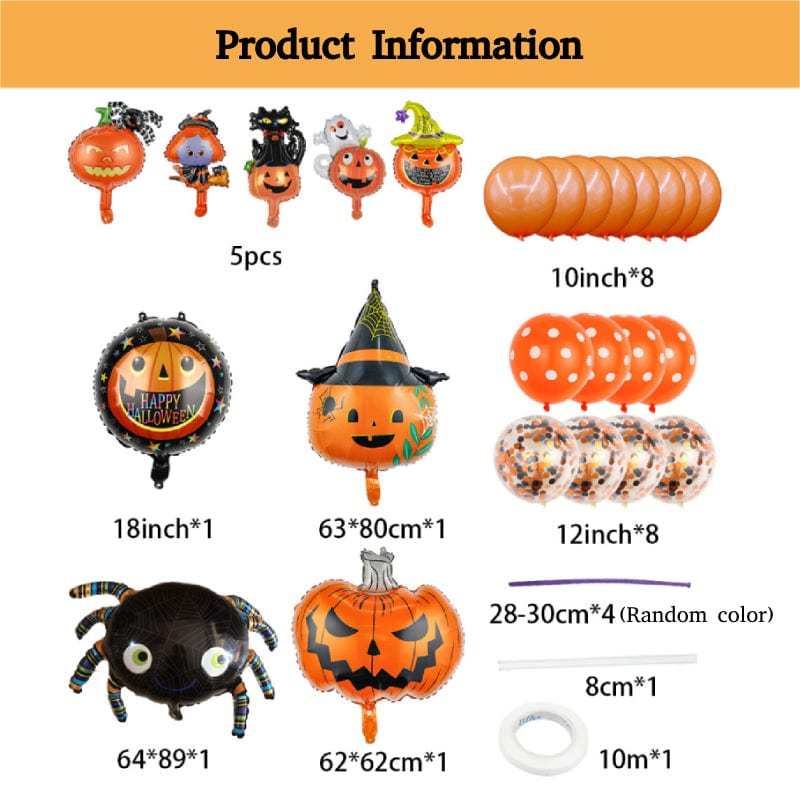 Halloween Party Balloons kit with Latex Balloons Pumpkin Spider Aluminum Foil Balloon for Party Supplies - Giftlab