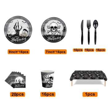 Halloween Disposable Tableware Kits Halloween Party Decorations Supplies 117pcs - Giftlab