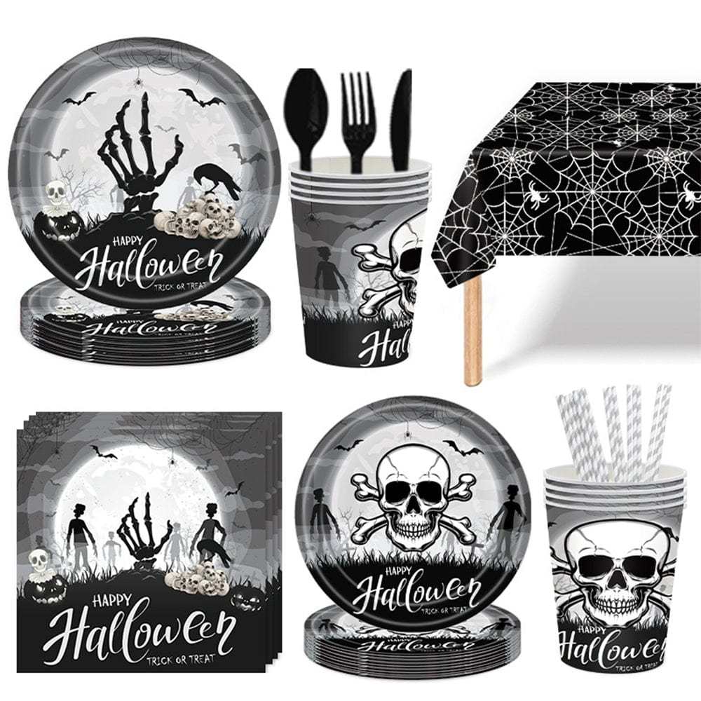 Halloween Disposable Tableware Kits Halloween Party Decorations Supplies 117pcs - Giftlab