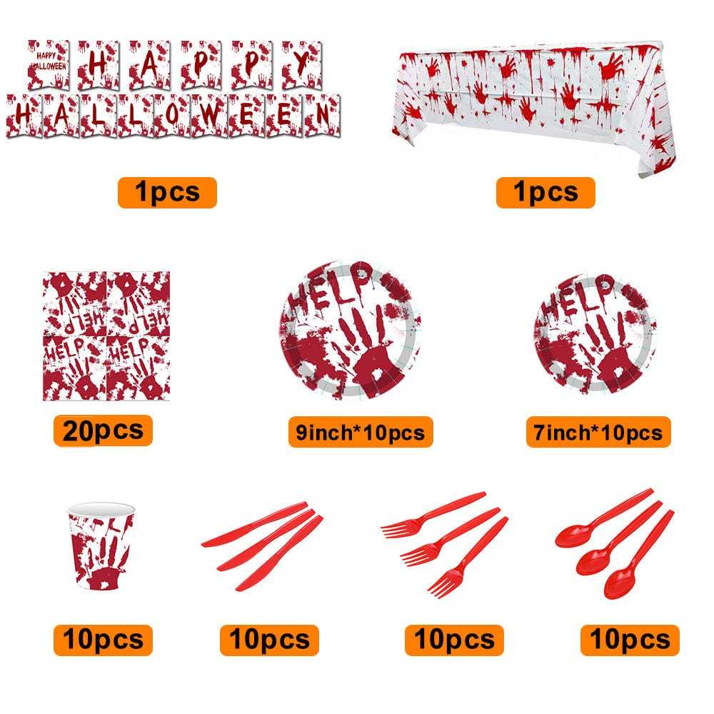 Halloween Party Bloody Hands Disposable Tableware Kits Halloween Party Decorations Supplies 82pcs - Giftlab