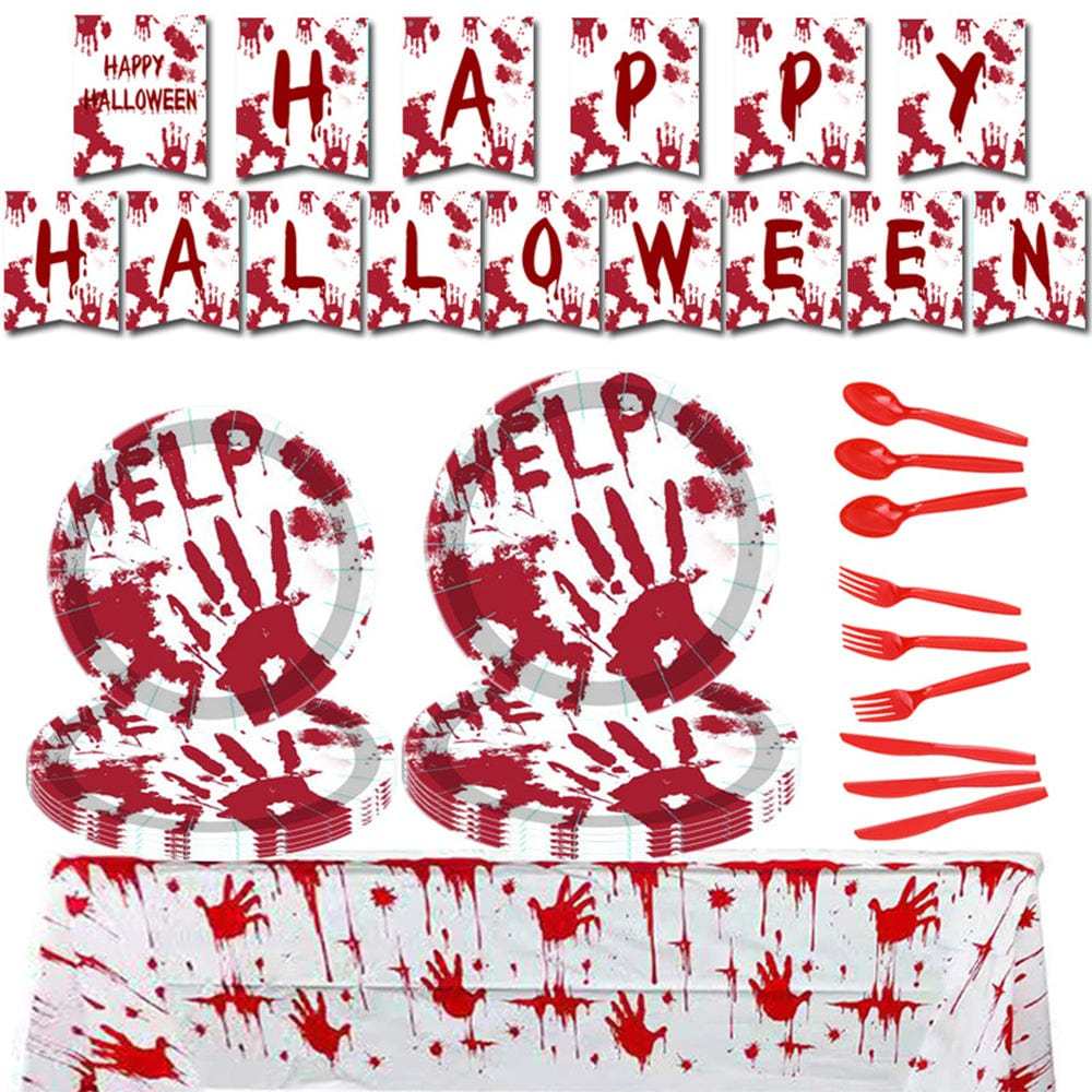 Halloween Party Bloody Hands Disposable Tableware Kits Halloween Party Decorations Supplies 82pcs - Giftlab