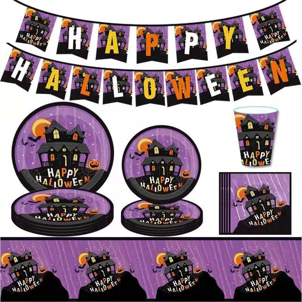 Halloween Party Disposable Tableware Kits Happy Halloween Party Decorations Supplies 82pcs - Giftlab