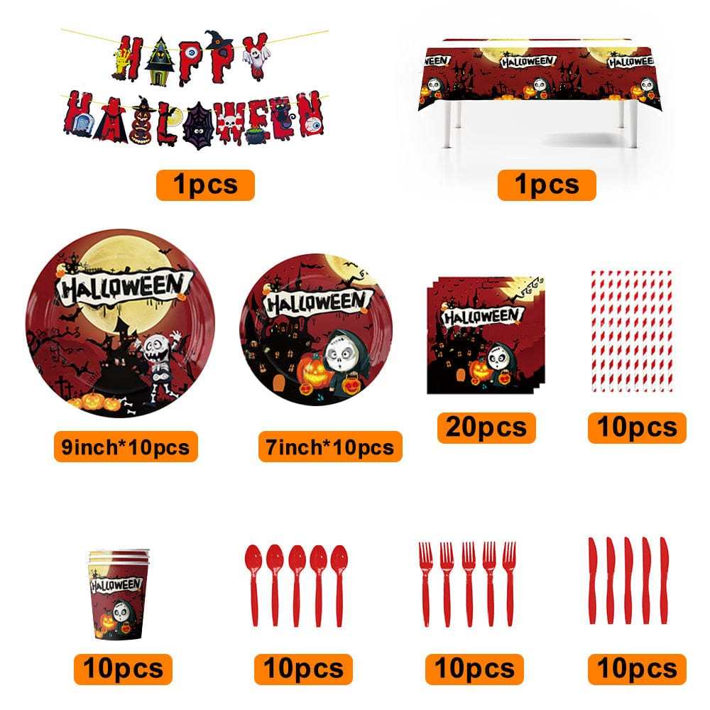 Halloween Party Disposable Tableware Tablecloth Kits Halloween Party Decorations Supplies 92pcs - Giftlab