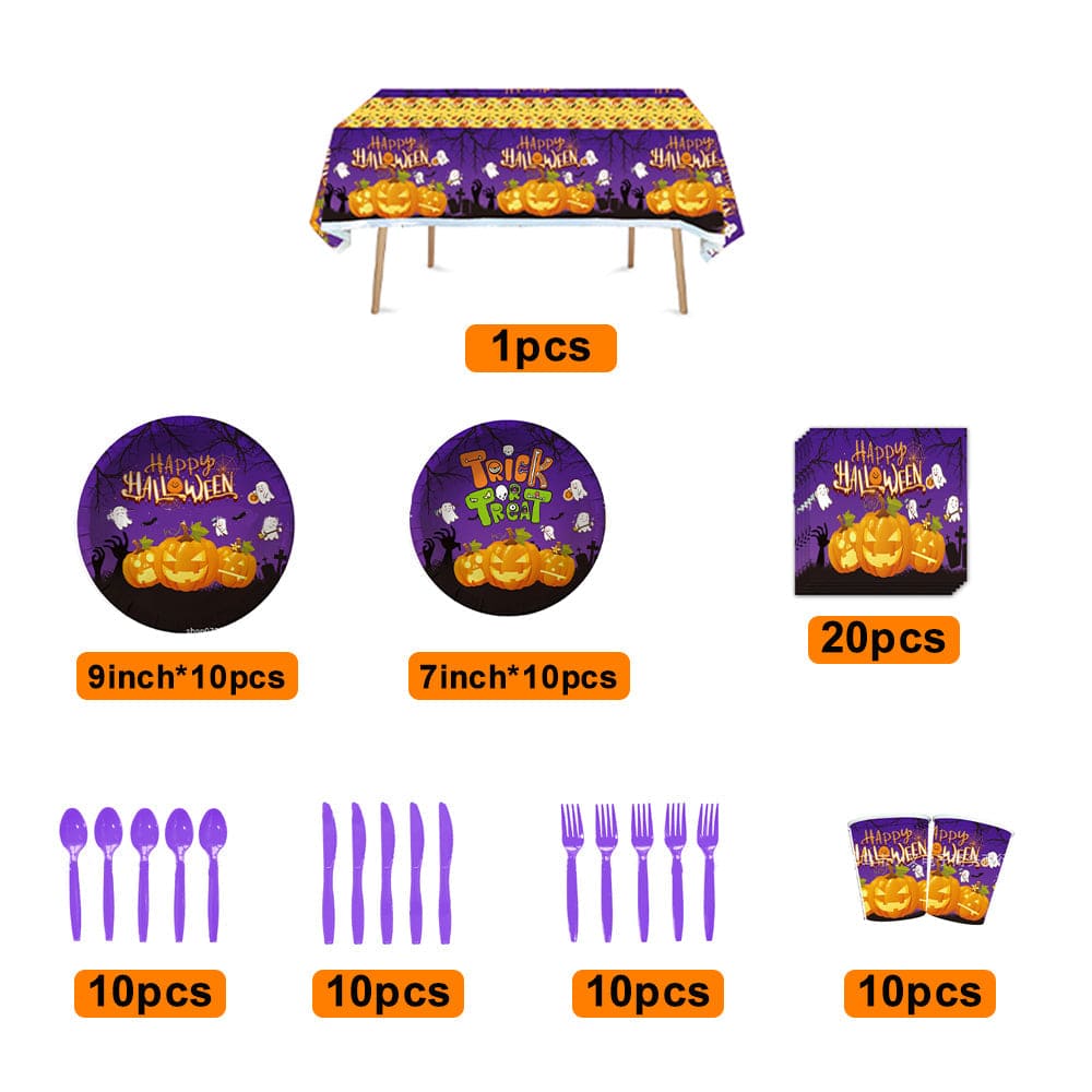 Halloween Pumpkin Design Disposable Tableware Kits Halloween Party Decorations Supplies 81pcs - Giftlab