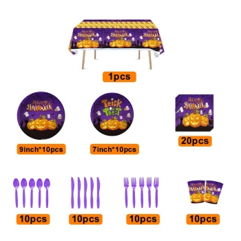 Halloween Pumpkin Design Disposable Tableware Kits Halloween Party Decorations Supplies 81pcs - Giftlab