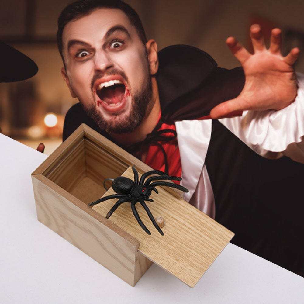 Spider Prank Scare Box Wooden Surprise Candy Box Joke Toys Gag Gift for Halloween - Giftlab