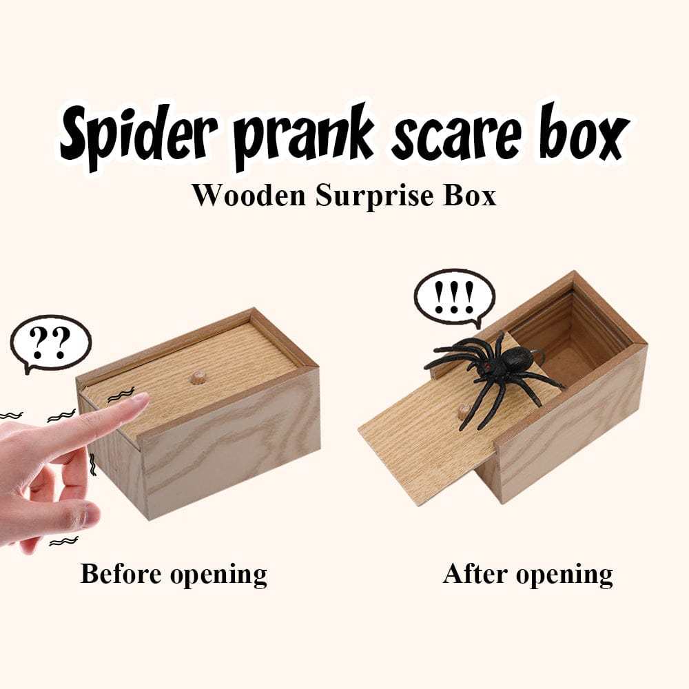 Spider Prank Scare Box Wooden Surprise Candy Box Joke Toys Gag Gift for Halloween - Giftlab