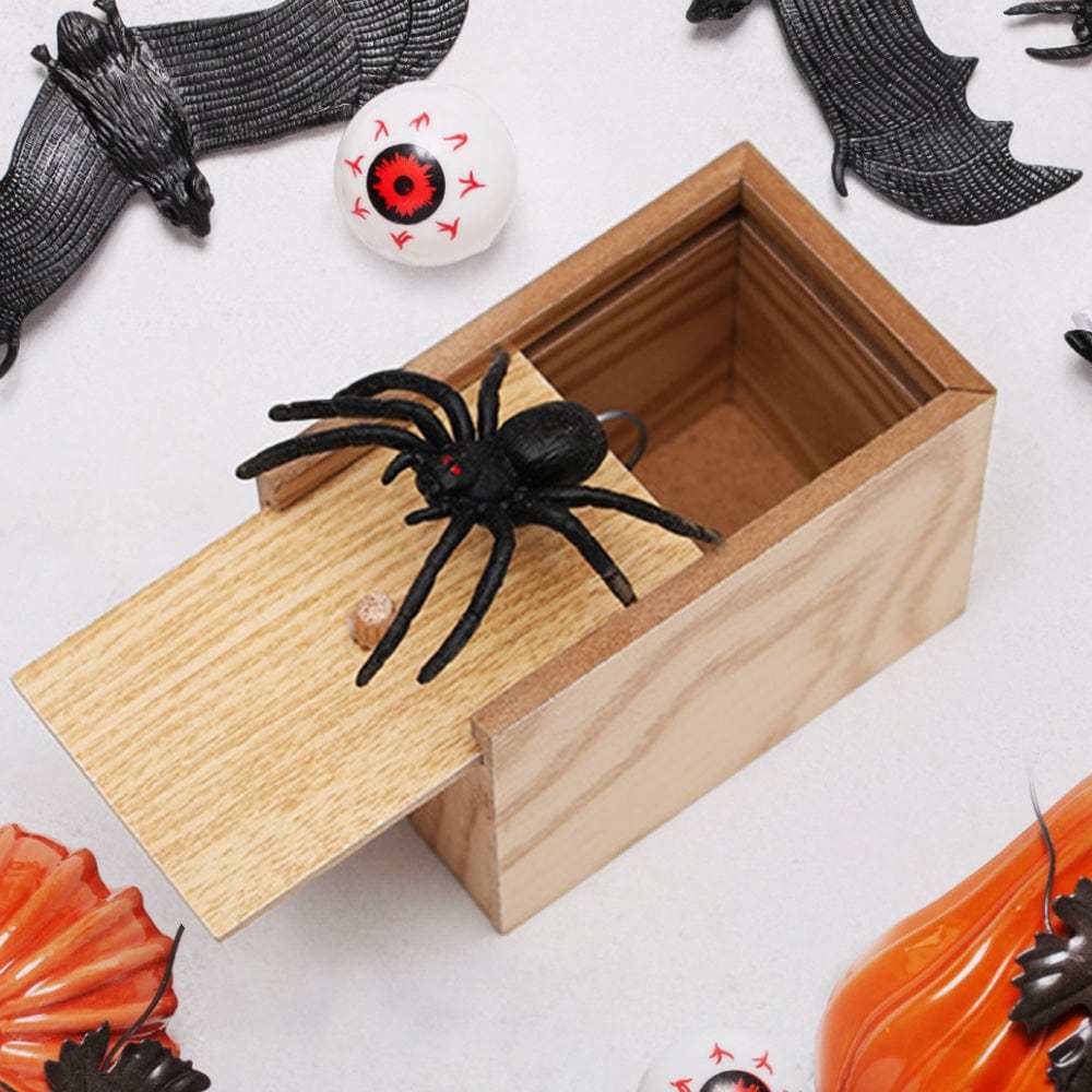 Spider Prank Scare Box Wooden Surprise Candy Box Joke Toys Gag Gift for Halloween - Giftlab