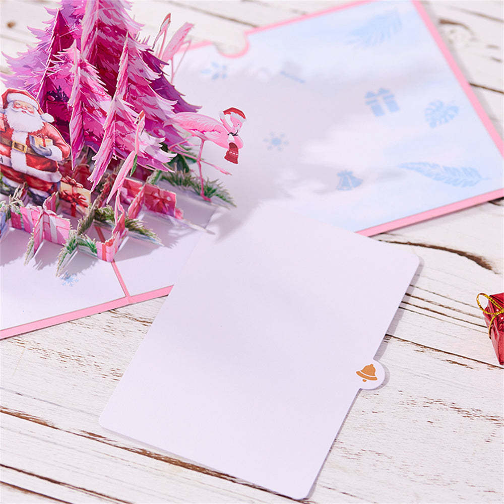 Christmas 3D Pop Up Card Pink Christmas Tree Flamingo Greeting Card - NameNecklace
