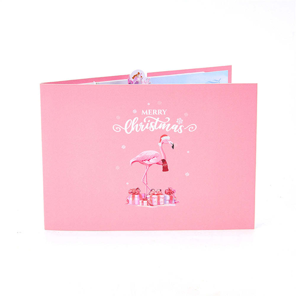 Christmas 3D Pop Up Card Pink Christmas Tree Flamingo Greeting Card - NameNecklace