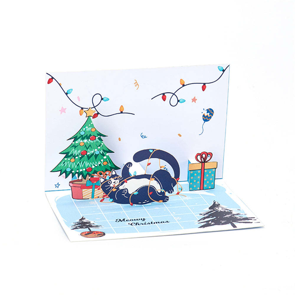 Christmas 3D Pop Up Card Christmas Cat Greeting Card - NameNecklace
