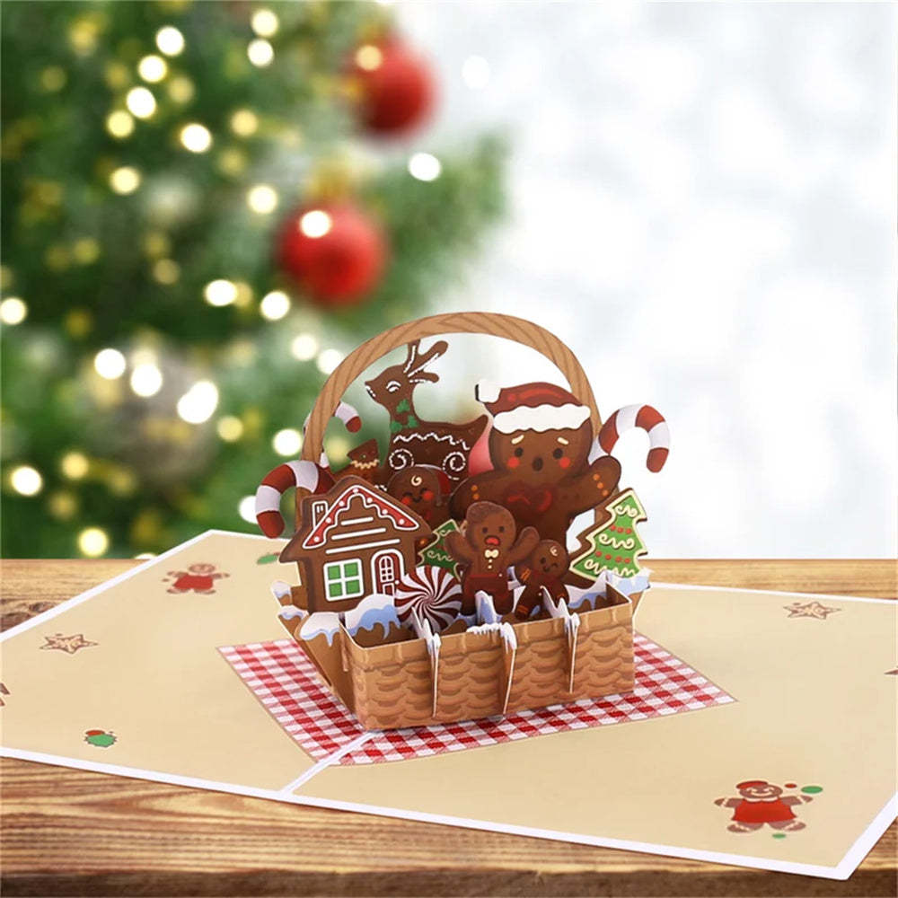 Christmas 3D Pop Up Card Christmas Gingerbread Basket Greeting Card - NameNecklace