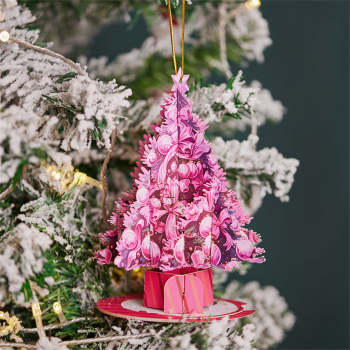 Pink Christmas Tree Ornament Christmas 3D Pop Up Greeting Card - NameNecklace