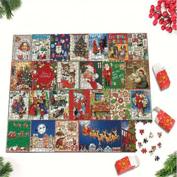 Advent Calendar Christmas Jigsaw Puzzle - 24 Boxes Christmas Countdown Puzzle Toy Gift for Kid Adult - NameNecklace