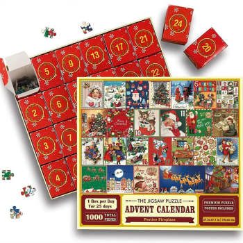 Advent Calendar Christmas Jigsaw Puzzle - 24 Boxes Christmas Countdown Puzzle Toy Gift for Kid Adult - NameNecklace