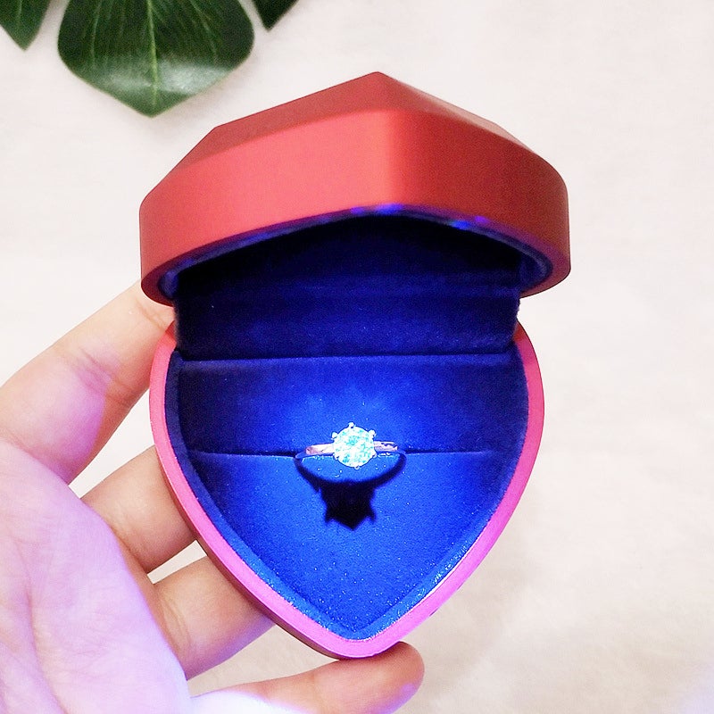 LED Heart Shaped Ring Box Jewelry Box with Light Valentine's Day Gifts for Proposal Wedding Engagement