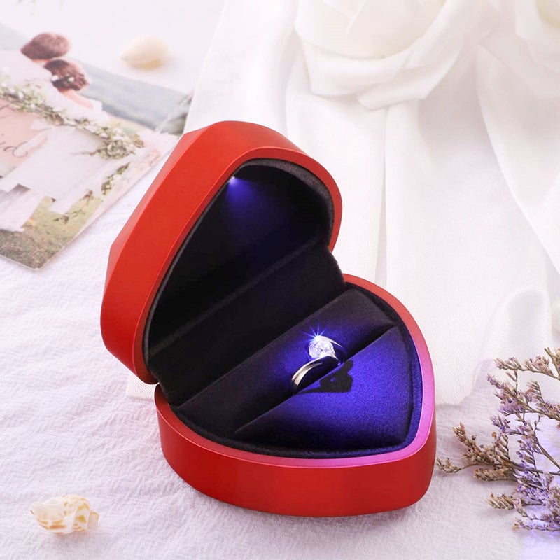 LED Heart Shaped Ring Box Jewelry Box with Light Valentine's Day Gifts for Proposal Wedding Engagement