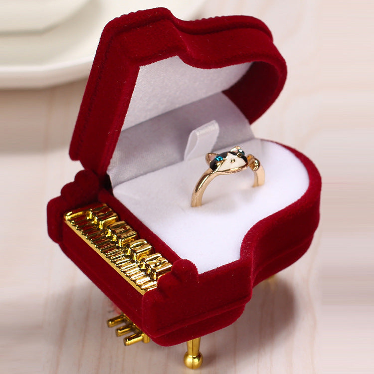 Piano Shaped Ring Box Flocking Jewelry Gift Box
