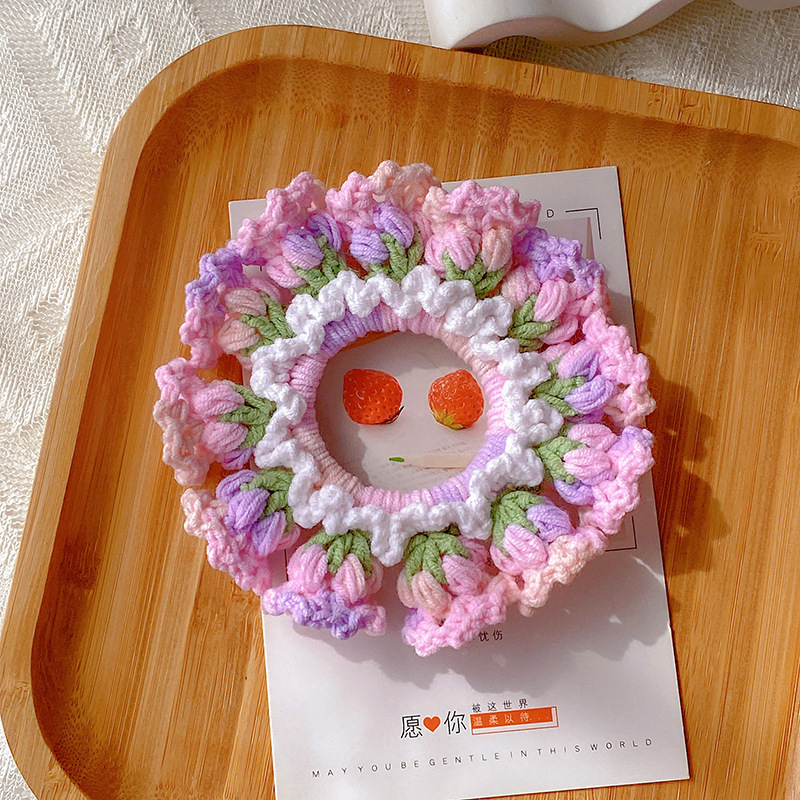 Gifts for Mom Hand-Woven Lily Of The Valley Wool Large Intestine Hair Ring High Elastic Ponytail Hair Ring