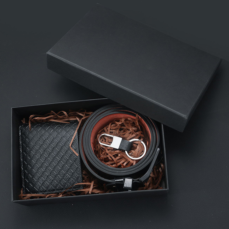 Father's Day Gifts Premium Men's Gift Set Sophisticated 3-Piece Men's Accessories Gift Box Leather Belt, Wallet & Keychain