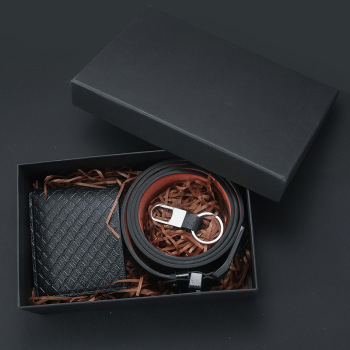 Father's Day Gifts Premium Men's Gift Set Sophisticated 3-Piece Men's Accessories Gift Box Leather Belt, Wallet & Keychain
