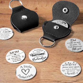 Pocket Hug Token with Leather Keychain Gifts for Friend Son Daughter Brother Sister - NameNecklace
