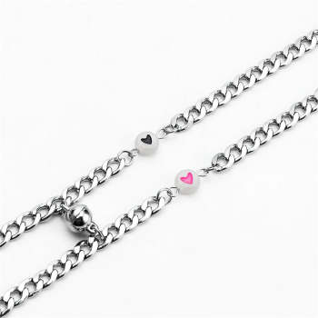 Couple Bracelet Magnet Stainless Steel Chain with Luminous Heart Birthday Gifts Lovers Boyfriend Girlfriend Him Her BFF 2 PCs - NameNecklace