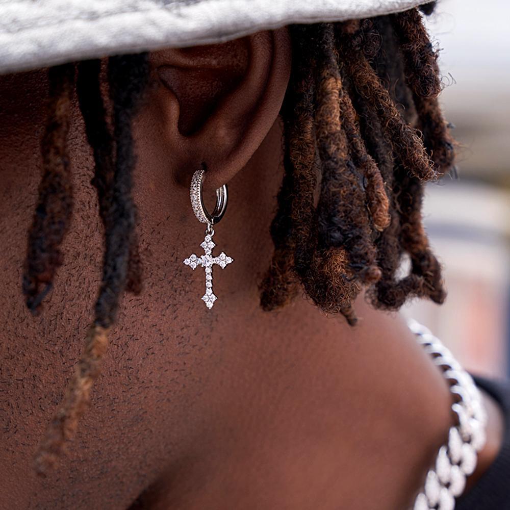 Hip Hop Earrings Fashionable Micropaved Zirconia Cross Earrings Personality Men's jewelry - NameNecklace