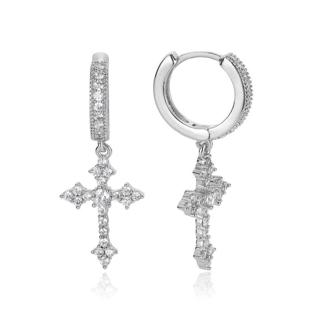 Hip Hop Earrings Fashionable Micropaved Zirconia Cross Earrings Personality Men's jewelry - NameNecklace