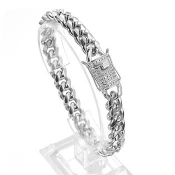 Hip Hop Bracelet Micro Paved White Zircon Cuban Chain Bracelet For Men - NameNecklace