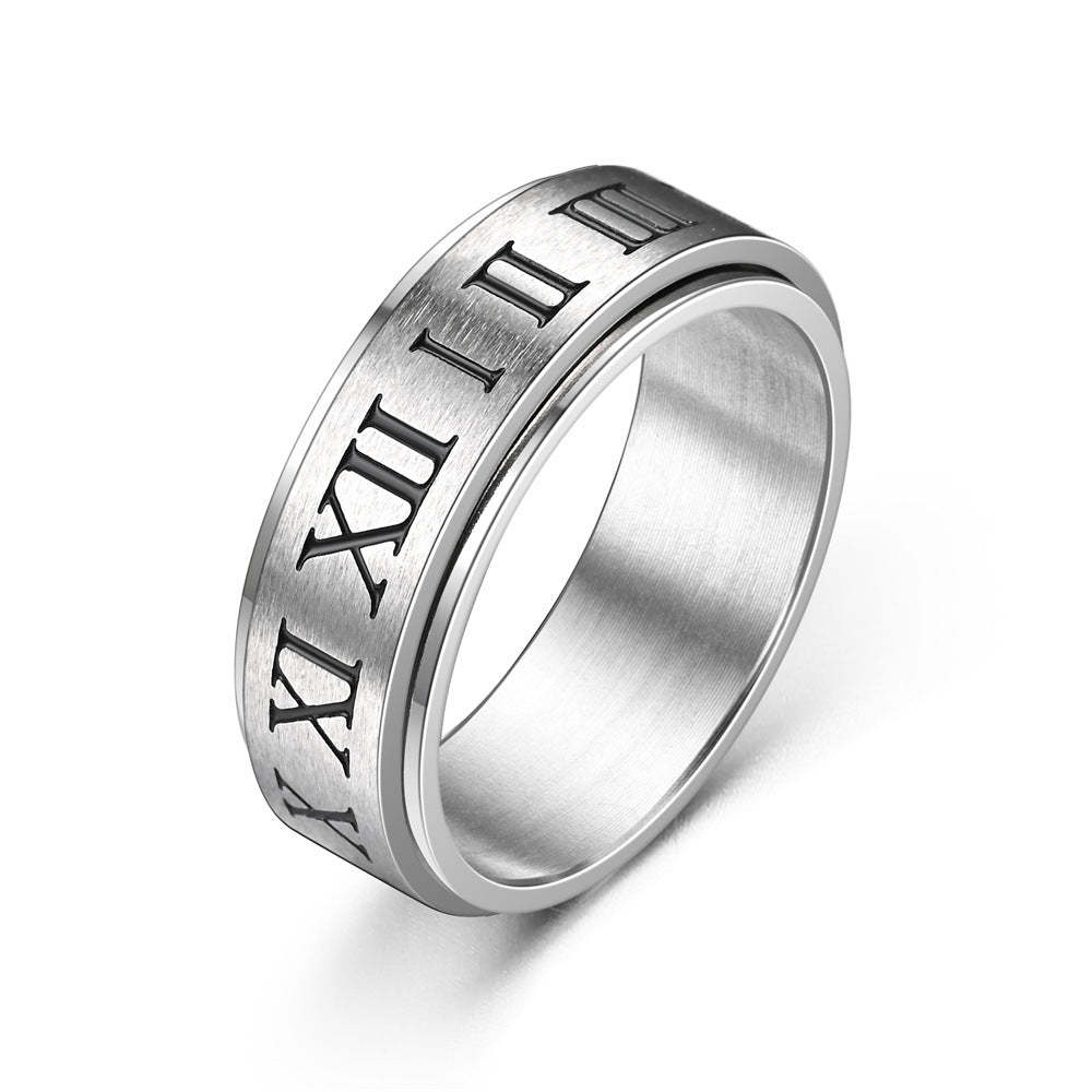 Fidget Anti-anxiety Ring Roman Numerals Open Adjustable Spinner Ring Jewelry Gifts for Him - NameNecklace