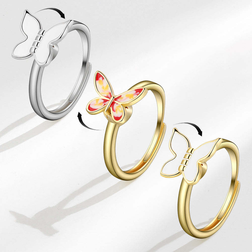 Fidget Anti-anxiety Ring Butterfly Open Adjustable Spinner Ring Jewelry Gifts for Her - NameNecklace