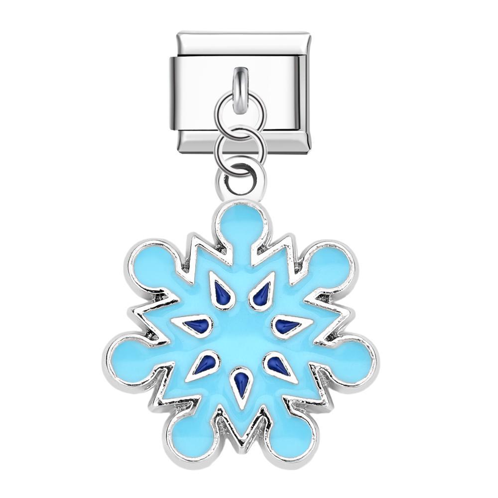 Light Blue Snowflakes Italian Charm For Italian Charm Bracelets Composable Link Christmas Gift - NameNecklace