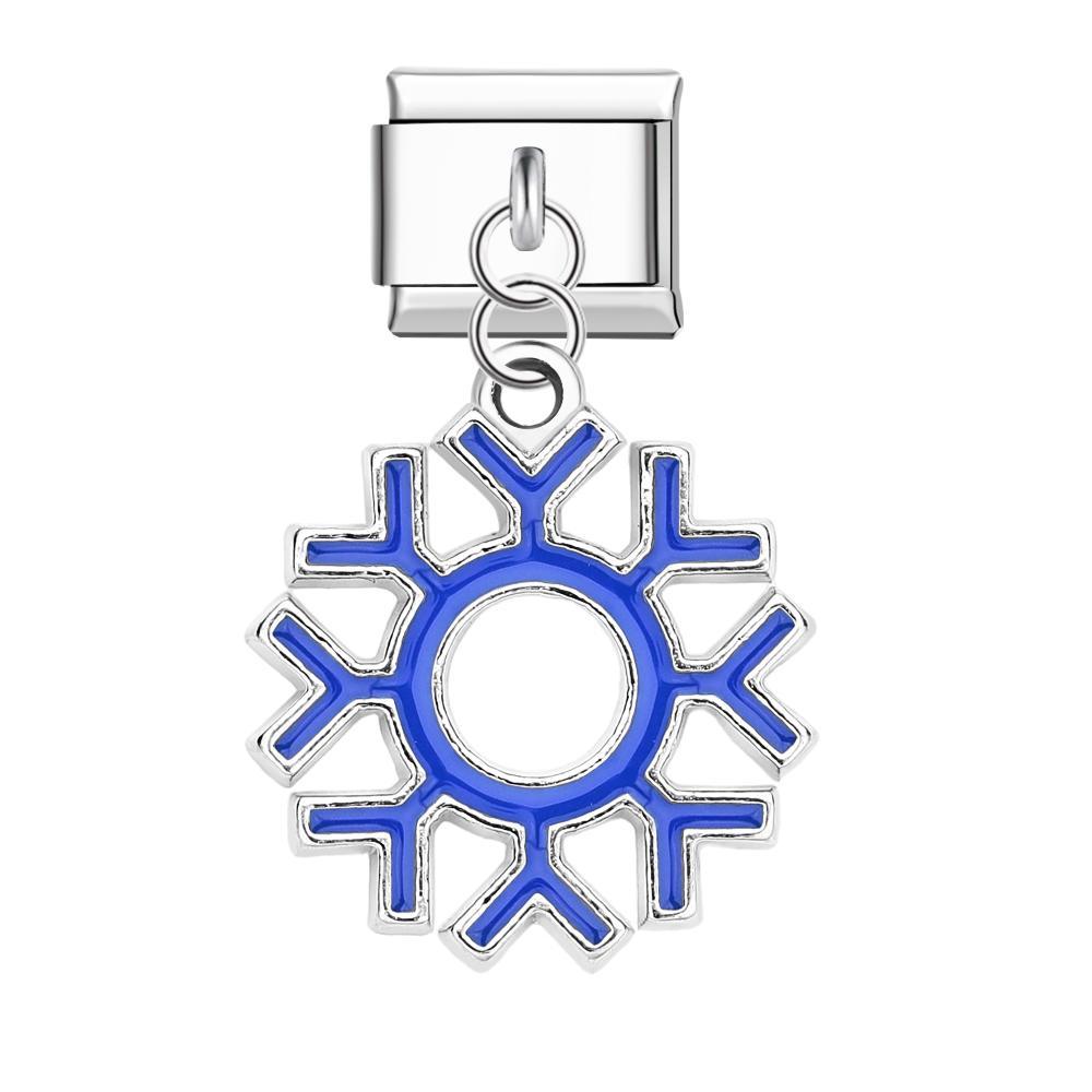 Blue Snowflakes Italian Charm For Italian Charm Bracelets Composable Link Christmas Gift - NameNecklace