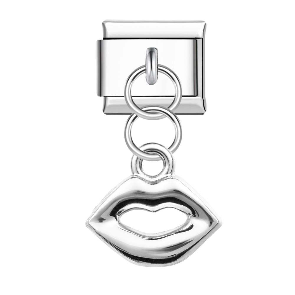 Silver Lips Italian Charm For Italian Charm Bracelets Composable Link - NameNecklace